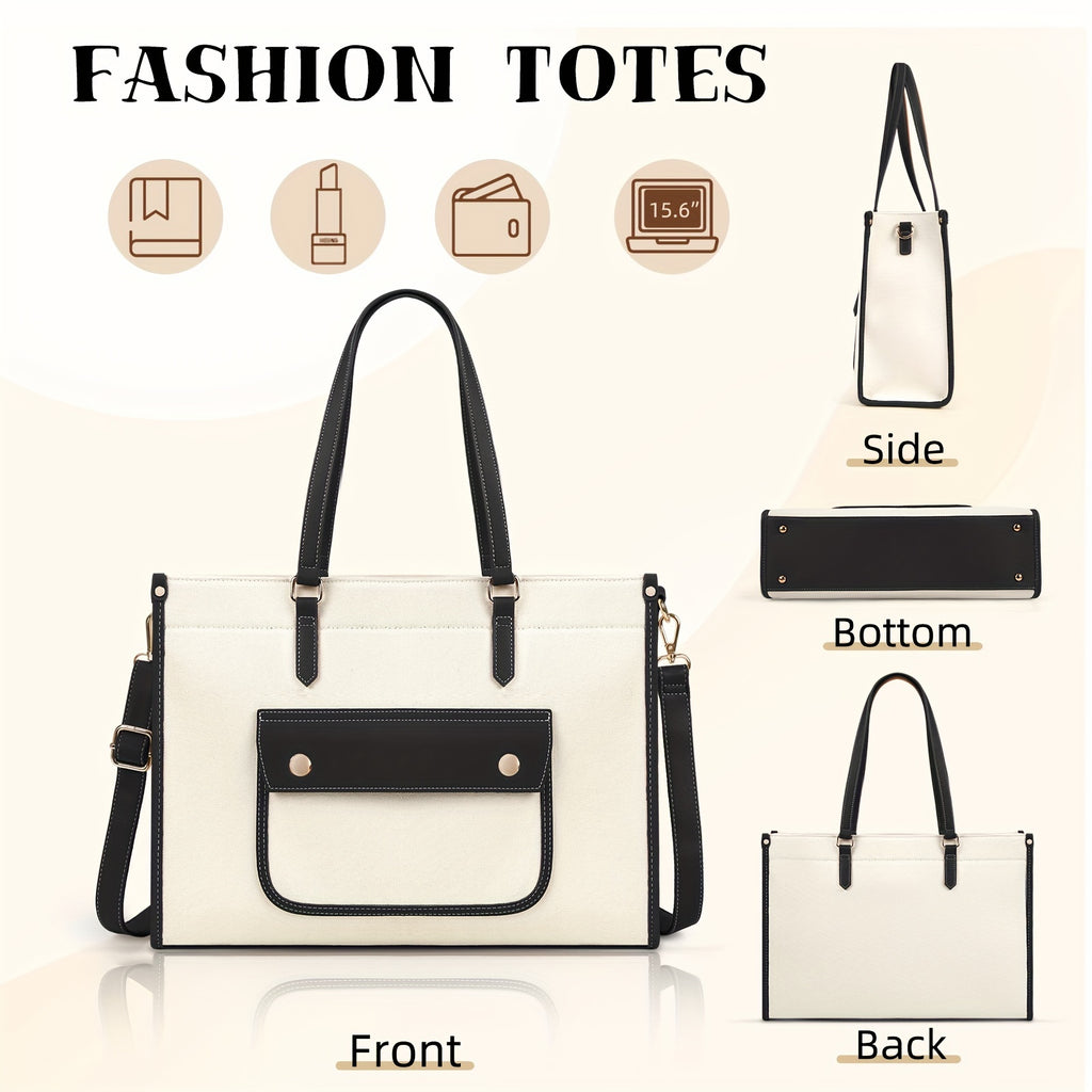 Laptop Bags For Women Canvas Tote Bags For Women 15.6 Inch Large Handbag Ladies Laptop Bags Work Bags Shoulder Bag For School Office Business Travel