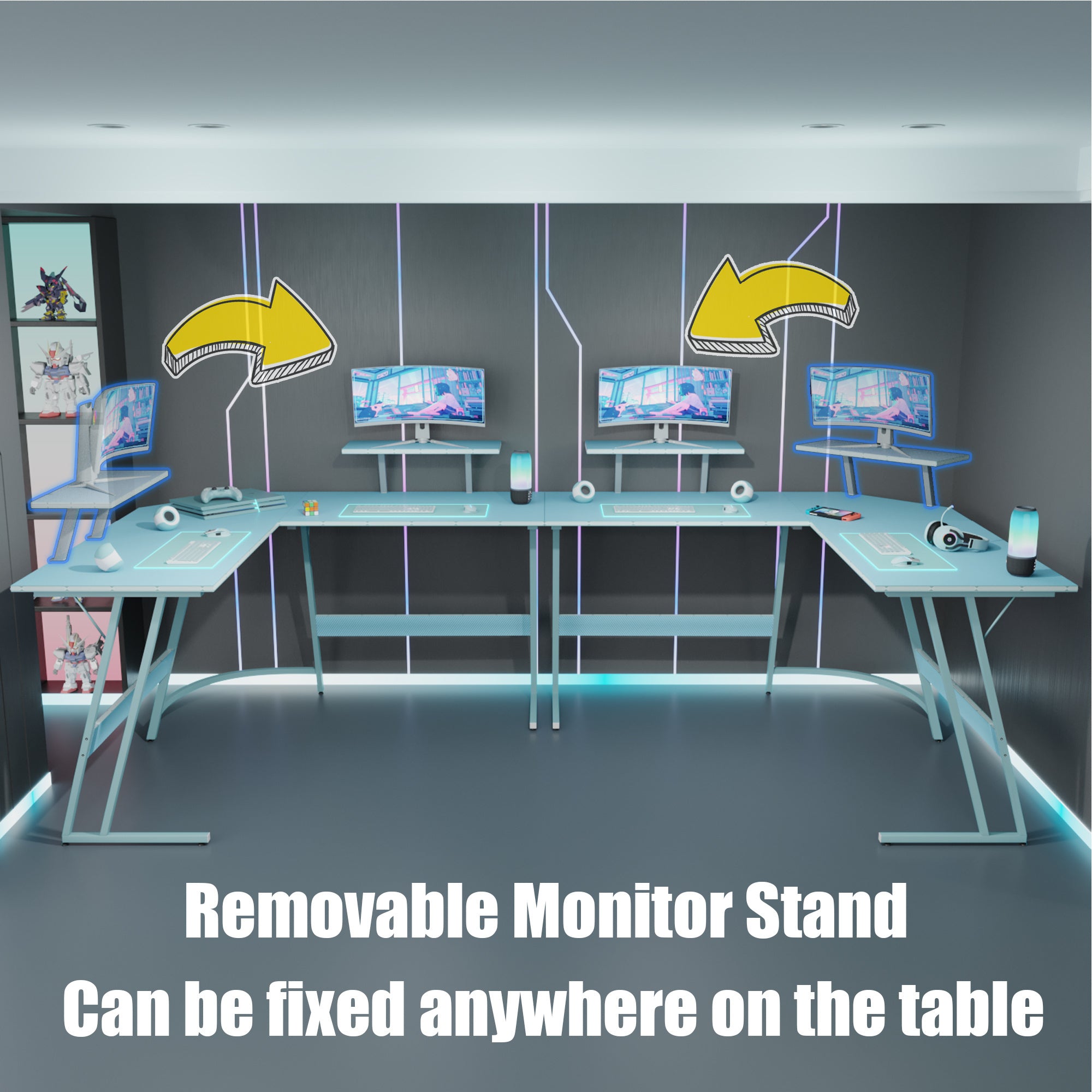 L Shaped Gaming Desk, 51 Inch Computer Desk with Monitor Stand, PC Gaming Desk, Corner Desk, Home Office Desk