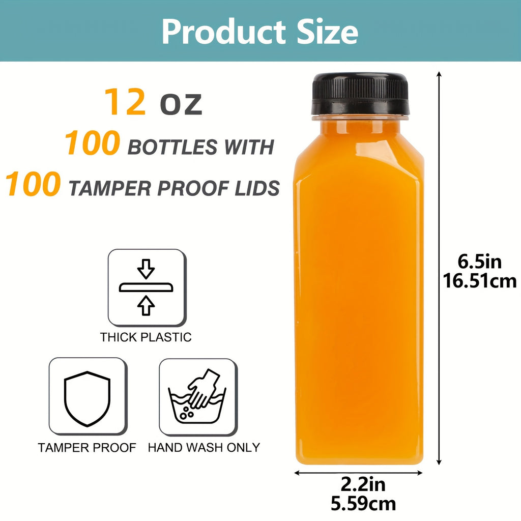 SUPERLELE 100/64/50/48/15pcs Juice Bottles, 4oz/8oz/12oz Plastic Bottles With Caps, Plastic Reusable Water Bottle, Clear Bulk Drink Containers With Lids, Wedding And Party Supplies, For Juicing, Smoothie, Drinking, Milk, Soda