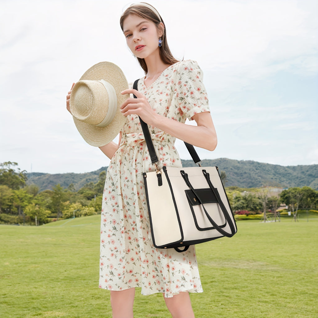 Laptop Bags For Women Canvas Tote Bags For Women 15.6 Inch Large Handbag Ladies Laptop Bags Work Bags Shoulder Bag For School Office Business Travel