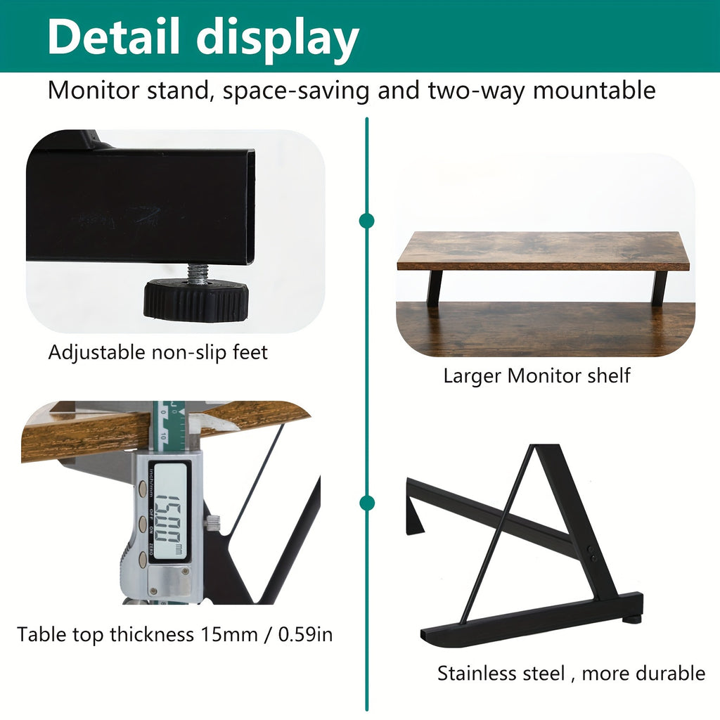 L Shaped Gaming Desk Computer Corner Desk PC Gaming Desk Table With Large Monitor Riser Stand For Home Office Sturdy Writing Workstation