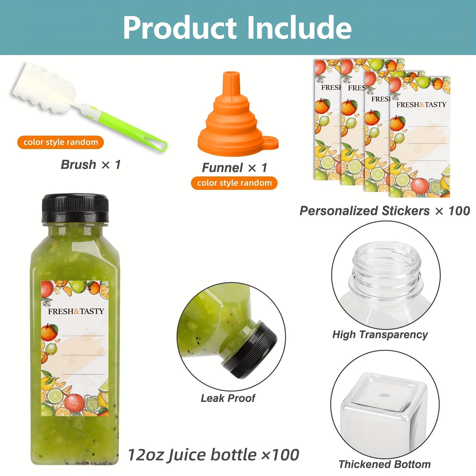 SUPERLELE 100/64/50/48/15pcs Juice Bottles, 4oz/8oz/12oz Plastic Bottles With Caps, Plastic Reusable Water Bottle, Clear Bulk Drink Containers With Lids, Wedding And Party Supplies, For Juicing, Smoothie, Drinking, Milk, Soda
