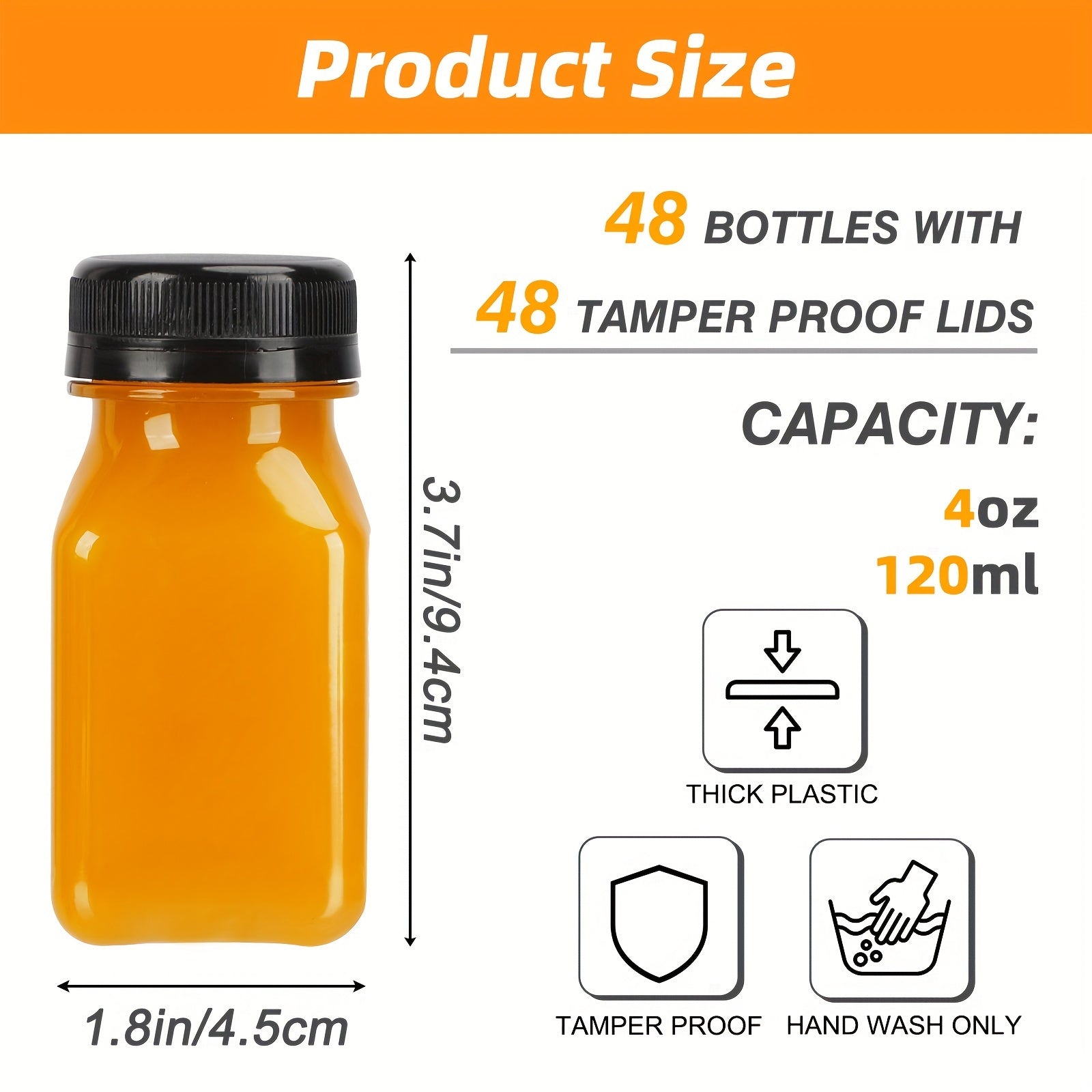 SUPERLELE 100/64/50/48/15pcs Juice Bottles, 4oz/8oz/12oz Plastic Bottles With Caps, Plastic Reusable Water Bottle, Clear Bulk Drink Containers With Lids, Wedding And Party Supplies, For Juicing, Smoothie, Drinking, Milk, Soda