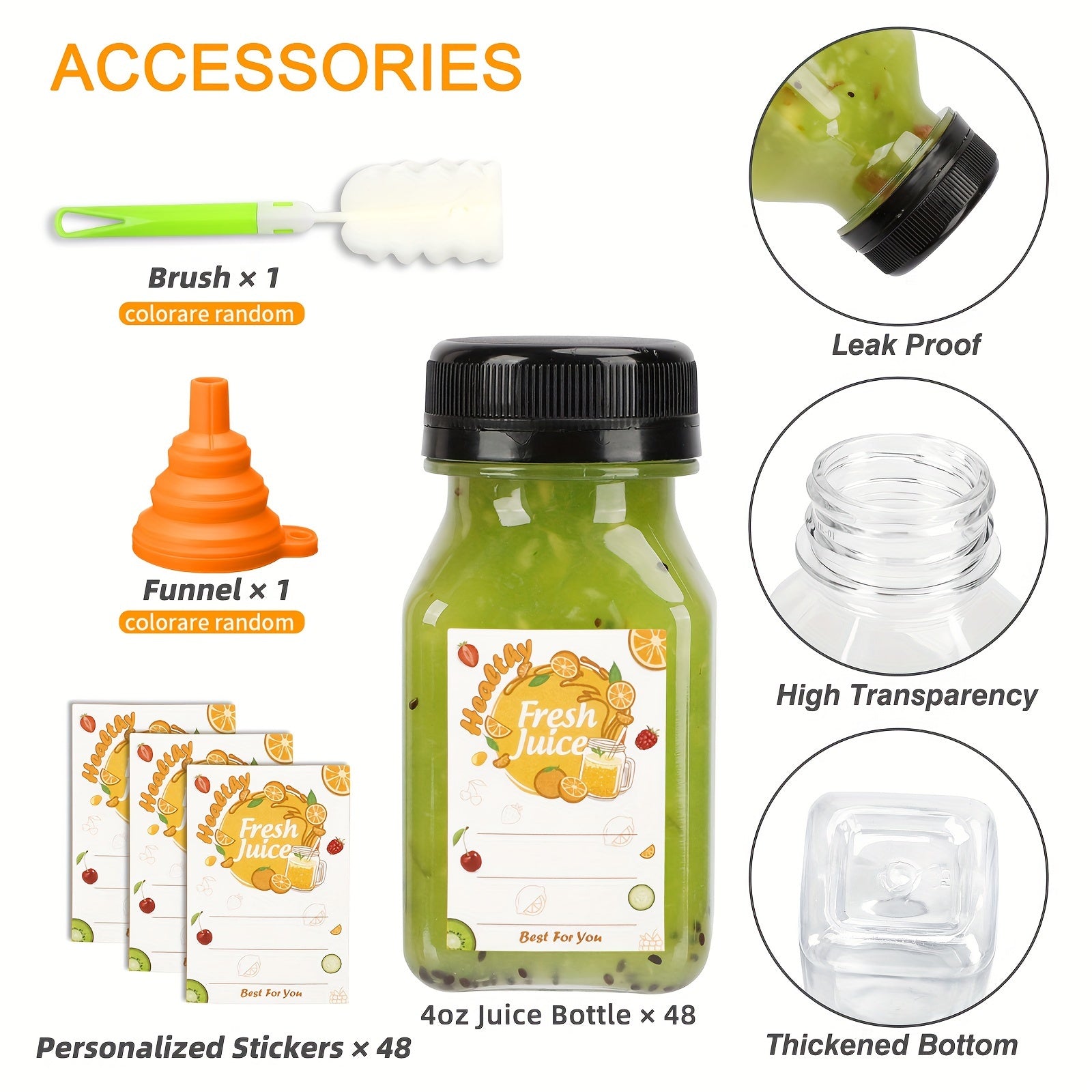 SUPERLELE 100/64/50/48/15pcs Juice Bottles, 4oz/8oz/12oz Plastic Bottles With Caps, Plastic Reusable Water Bottle, Clear Bulk Drink Containers With Lids, Wedding And Party Supplies, For Juicing, Smoothie, Drinking, Milk, Soda