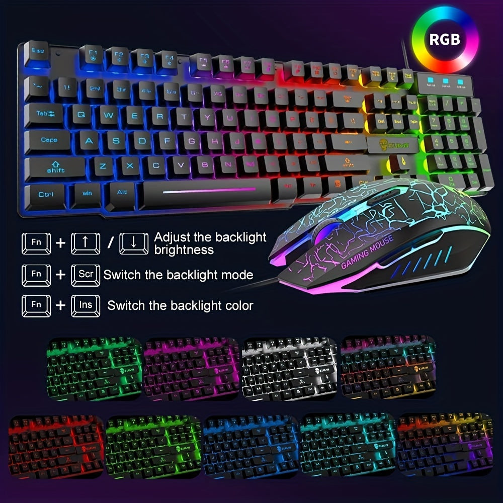 MAMBASNAKE Wired 104 Keys Gaming Keyboard Mouse Headphone Speaker 5in1 Combo with Multi RGB Backlight 2400DPI Mice Large Mouse Pad for Computer PC Gaming Mac PS4 Xbox One for new year gift