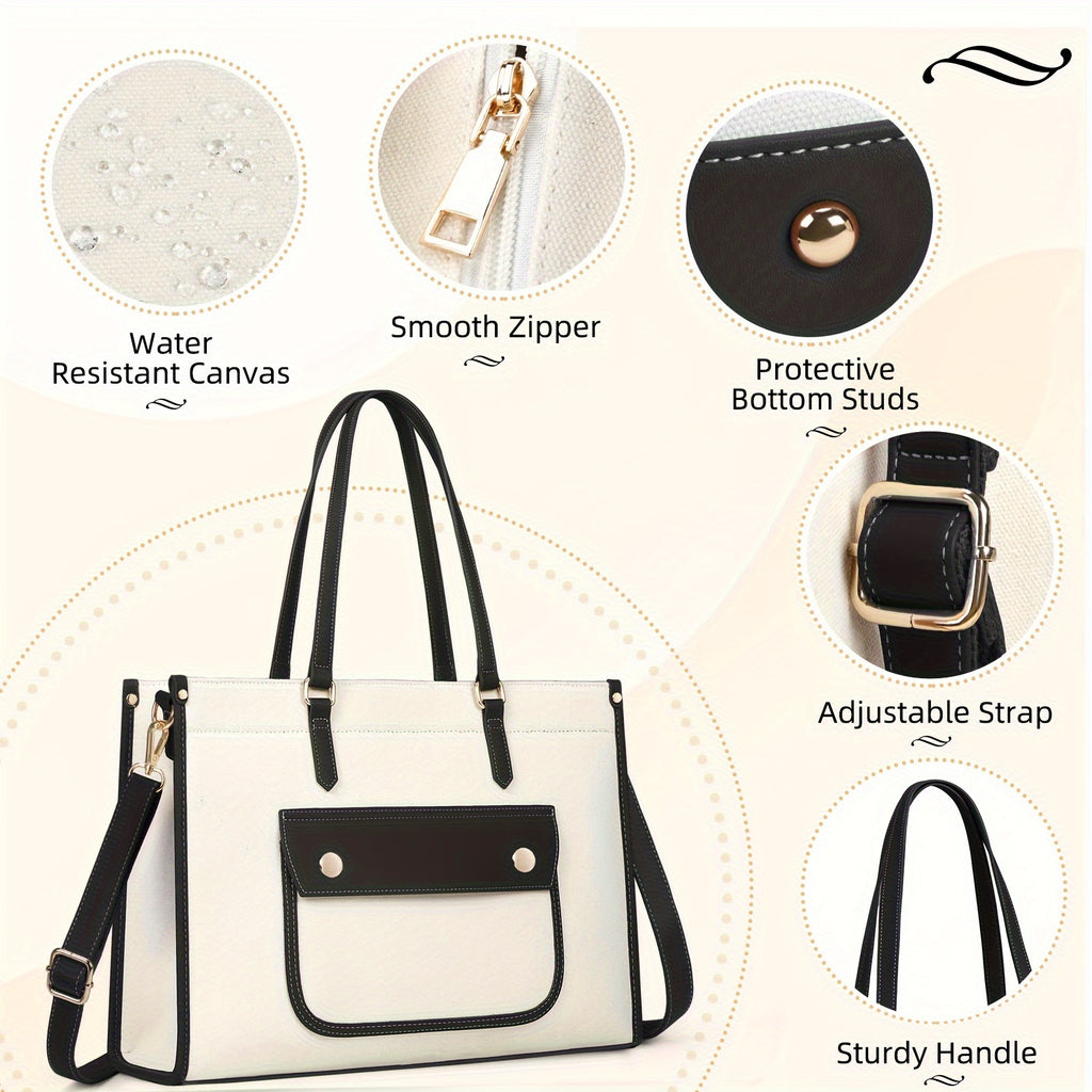 Laptop Bags For Women Canvas Tote Bags For Women 15.6 Inch Large Handbag Ladies Laptop Bags Work Bags Shoulder Bag For School Office Business Travel