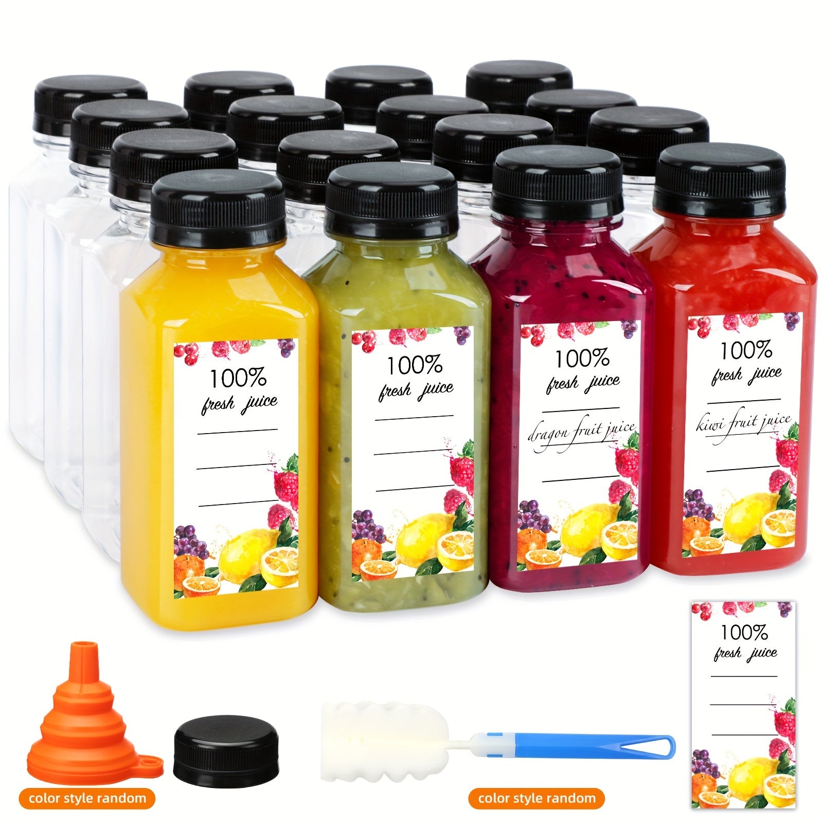 SUPERLELE 100/64/50/48/15pcs Juice Bottles, 4oz/8oz/12oz Plastic Bottles With Caps, Plastic Reusable Water Bottle, Clear Bulk Drink Containers With Lids, Wedding And Party Supplies, For Juicing, Smoothie, Drinking, Milk, Soda