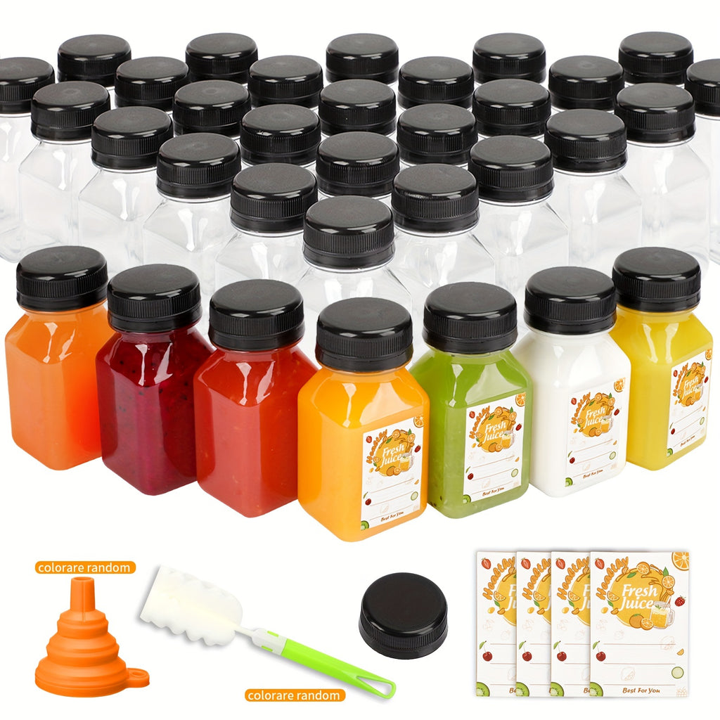 SUPERLELE 100/64/50/48/15pcs Juice Bottles, 4oz/8oz/12oz Plastic Bottles With Caps, Plastic Reusable Water Bottle, Clear Bulk Drink Containers With Lids, Wedding And Party Supplies, For Juicing, Smoothie, Drinking, Milk, Soda