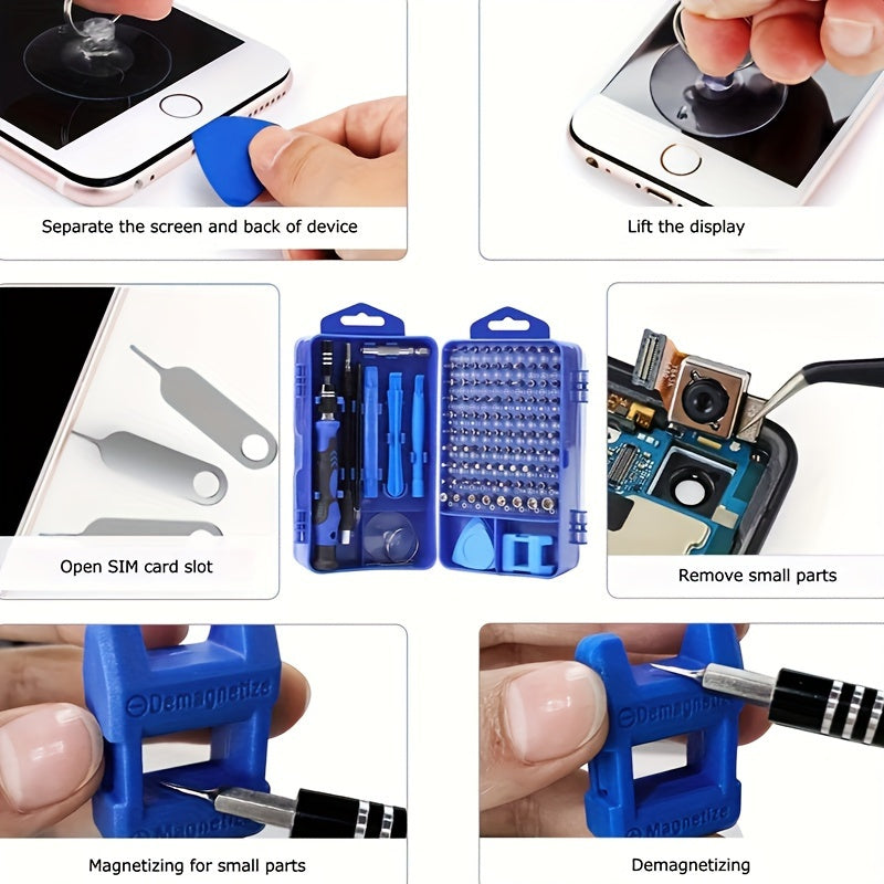 1SET 1pc 115-in-1 Blue Precision Screwdriver Set, Upgraded Multifunctional Electronic Repair Tool Set, Comes with Box, Many Styles, Suitable for Electronic Products, Phones, Computers, iPhones, Glasses, Watches, etc