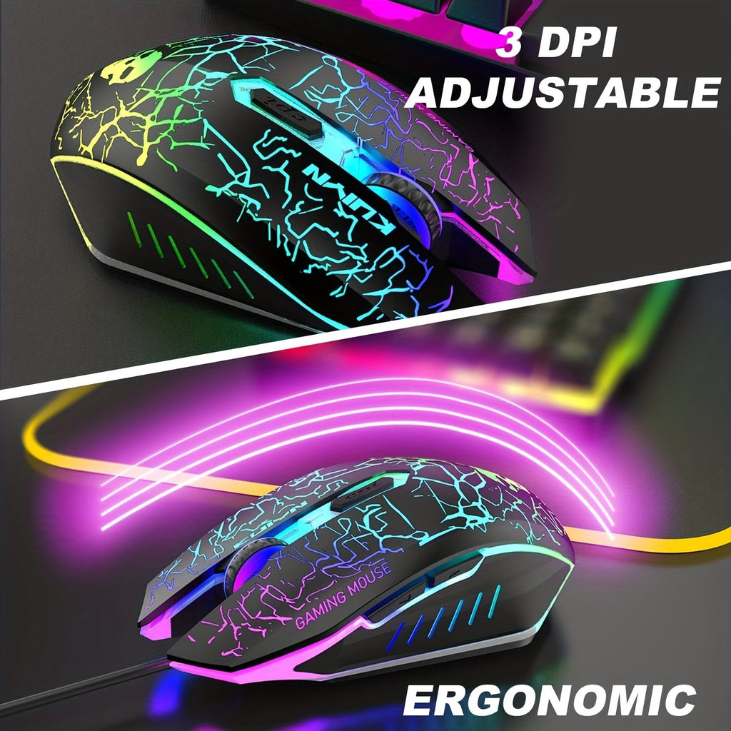 MAMBASNAKE Wired 104 Keys Gaming Keyboard Mouse Headphone Speaker 5in1 Combo with Multi RGB Backlight 2400DPI Mice Large Mouse Pad for Computer PC Gaming Mac PS4 Xbox One for new year gift