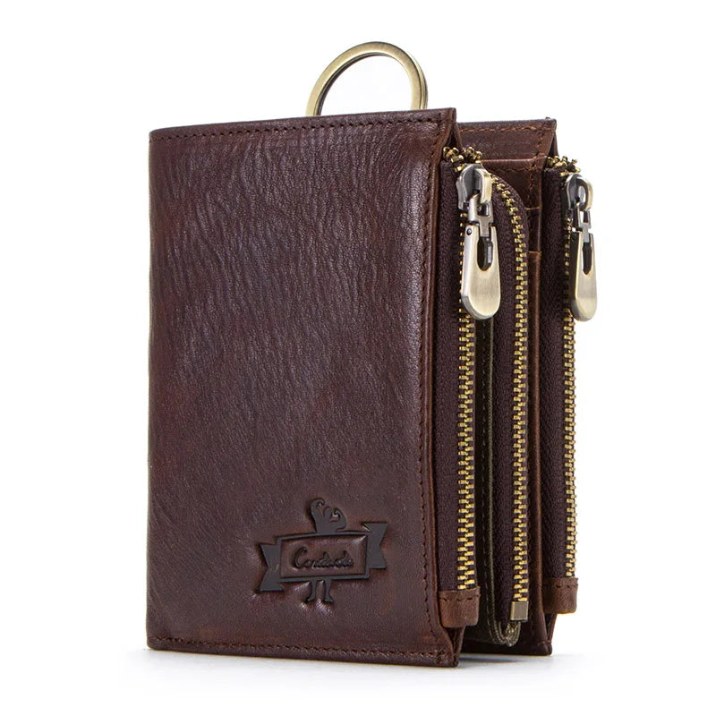 CONTACT'S 100% Genuine Leather RFID Men Wallet Zipper Large Capacity Coin Purse Male Mini Clutch Bag Card Holder Wallet