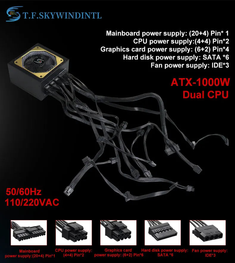 New RGB ATX 850w 1000W 1200w Power Supply 80plus Desktop Computer Power Supply for PC Gaming