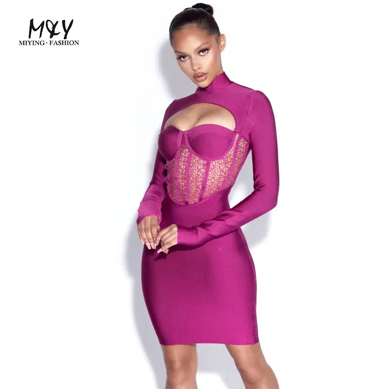 Women Clothes Fancy Fashion Elegant Ladies Sexy Casual Bandage Bodycon Dress Formal Cocktail Dresses Transparent Patchwork Lace