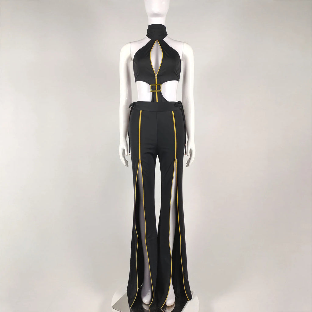 Women Clothes Elegant Hollow Out Two Piece Set Fashion Bodysuit Casual Suits