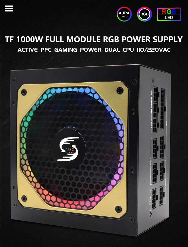 New RGB ATX 850w 1000W 1200w Power Supply 80plus Desktop Computer Power Supply for PC Gaming