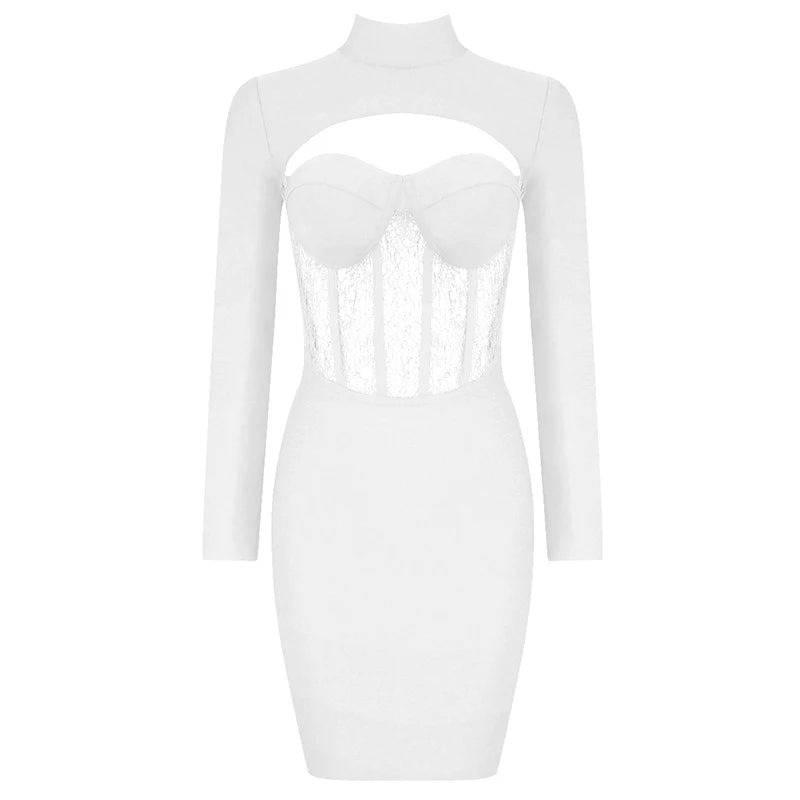 Women Clothes Fancy Fashion Elegant Ladies Sexy Casual Bandage Bodycon Dress Formal Cocktail Dresses Transparent Patchwork Lace