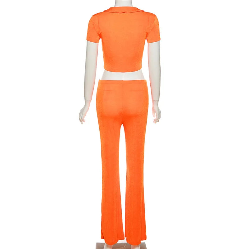 WY8976 Fall 2022 Women Clothes Crop Tops Two Piece Pant Set Orange Women Casual Outfits