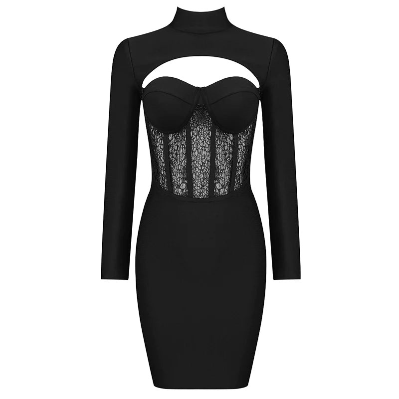 Women Clothes Fancy Fashion Elegant Ladies Sexy Casual Bandage Bodycon Dress Formal Cocktail Dresses Transparent Patchwork Lace