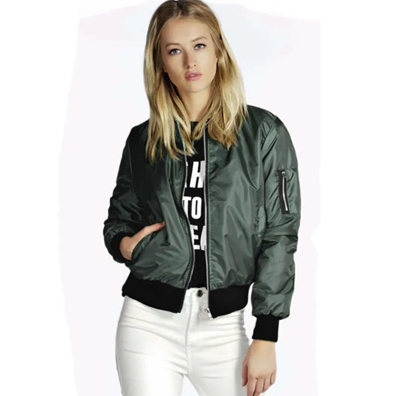 2024 Spring Autumn Women Jackets Fashion Basic Bomber Jackets Long Sleeve Windbreaker Casual Stand Collar Thin Slim Outerwear