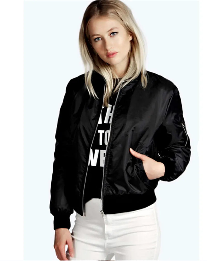 2024 Spring Autumn Women Jackets Fashion Basic Bomber Jackets Long Sleeve Windbreaker Casual Stand Collar Thin Slim Outerwear