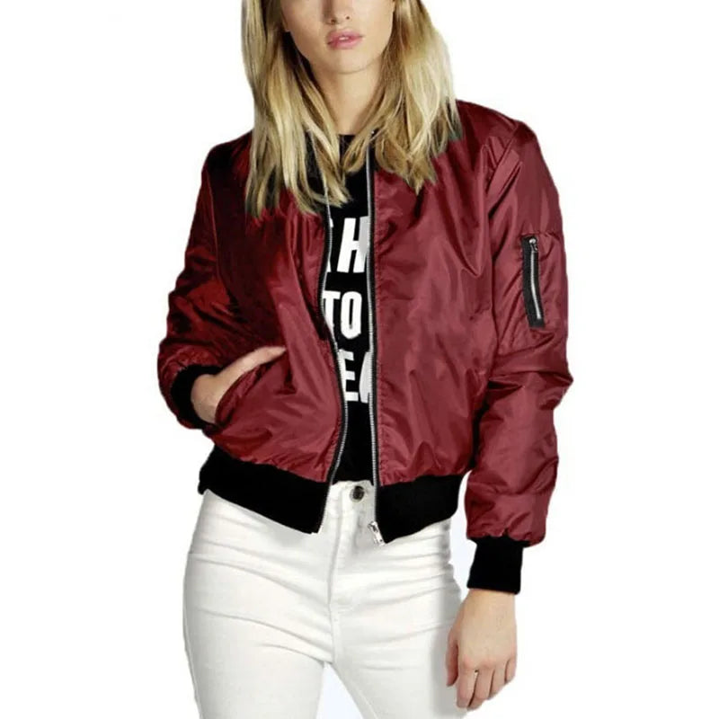 2024 Spring Autumn Women Jackets Fashion Basic Bomber Jackets Long Sleeve Windbreaker Casual Stand Collar Thin Slim Outerwear