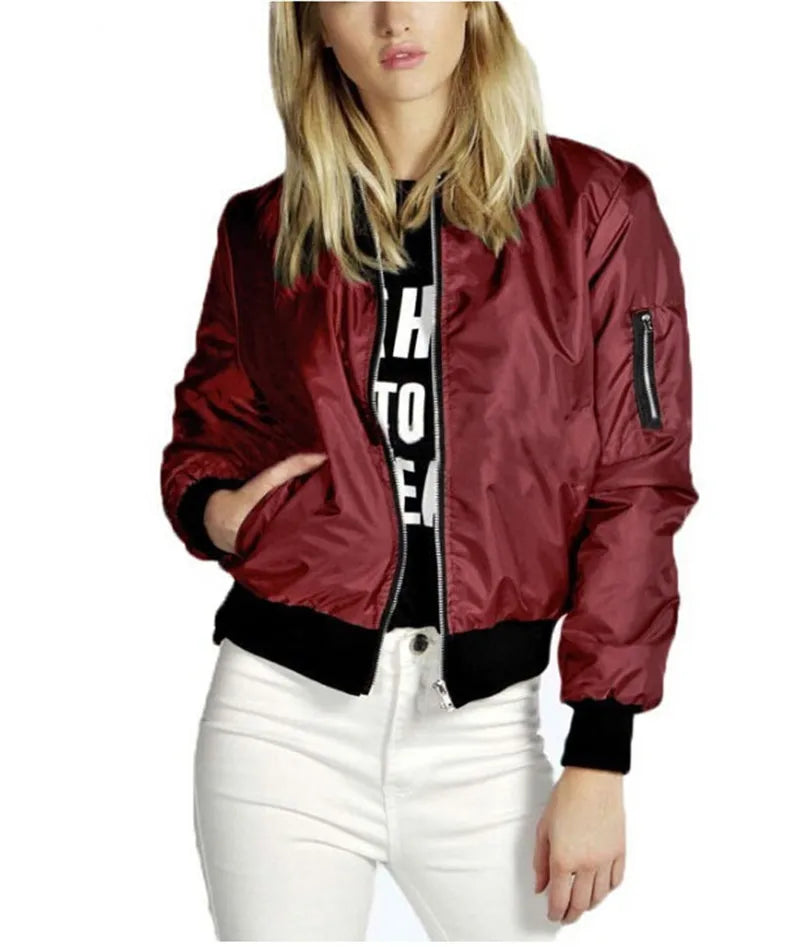 2024 Spring Autumn Women Jackets Fashion Basic Bomber Jackets Long Sleeve Windbreaker Casual Stand Collar Thin Slim Outerwear
