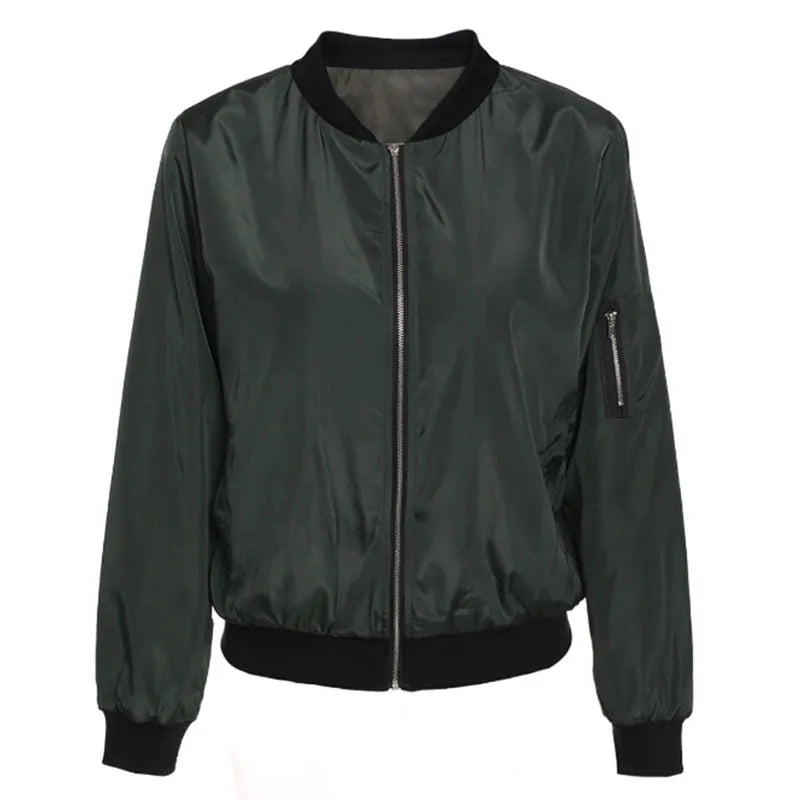 2024 Spring Autumn Women Jackets Fashion Basic Bomber Jackets Long Sleeve Windbreaker Casual Stand Collar Thin Slim Outerwear