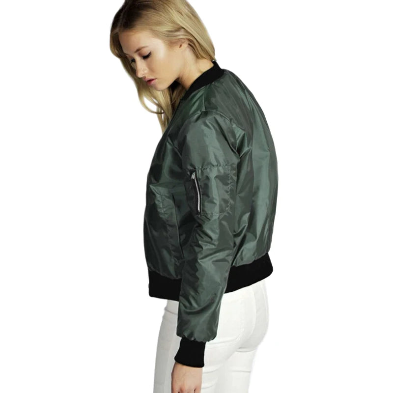 2024 Spring Autumn Women Jackets Fashion Basic Bomber Jackets Long Sleeve Windbreaker Casual Stand Collar Thin Slim Outerwear