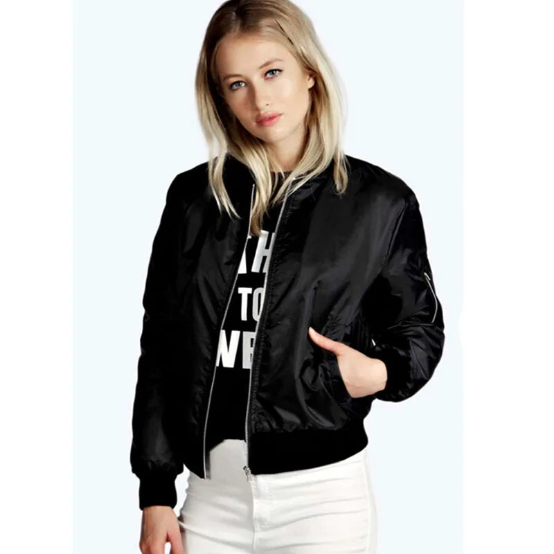2024 Spring Autumn Women Jackets Fashion Basic Bomber Jackets Long Sleeve Windbreaker Casual Stand Collar Thin Slim Outerwear