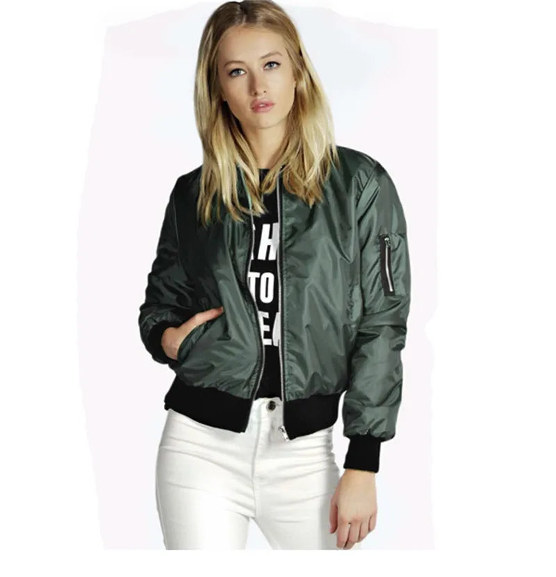 2024 Spring Autumn Women Jackets Fashion Basic Bomber Jackets Long Sleeve Windbreaker Casual Stand Collar Thin Slim Outerwear
