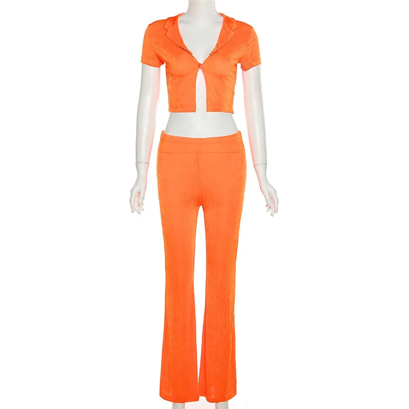 WY8976 Fall 2022 Women Clothes Crop Tops Two Piece Pant Set Orange Women Casual Outfits