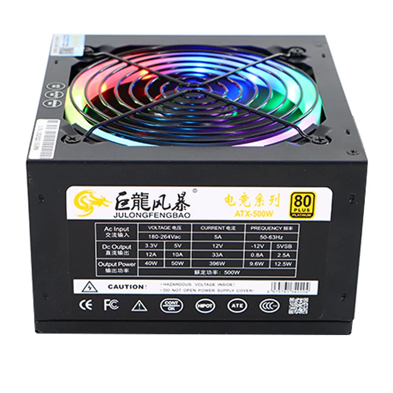 JULONGFENGBAO 600W APFC ATX Fully Modular RGB 12cm Fan PC Gaming Computer Power Supply 80Plus Standard for Server Desktop PSU