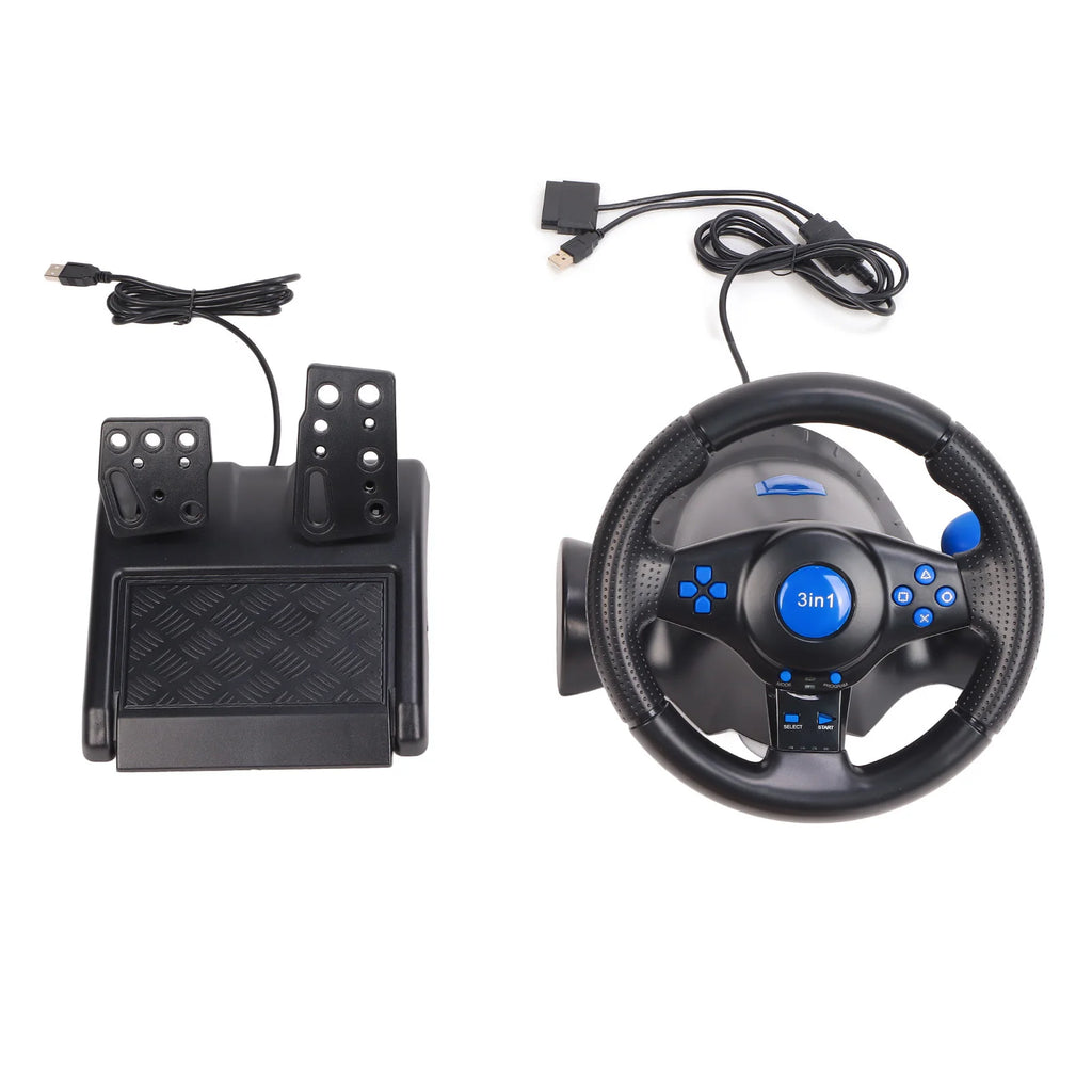 PC Gaming Racing Wheel Gaming Steering Wheel 180 Degree Rotation Multifunctional 3 in 1 Game Racing Wheel with Pedals for PC