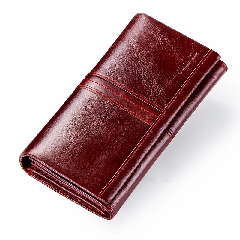 Contact's Women Wallets Multi-functional Clutch Genuine Leather Wallet Female Hasp Fashion Dollar Price Long Purse Card Holder