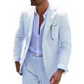 Summer Stripe Men Suits 2 Pieces Seersucker Notched Lapel Wedding Party Suit Jacket Pants Casual Blazer Slim Fit Suits for Men