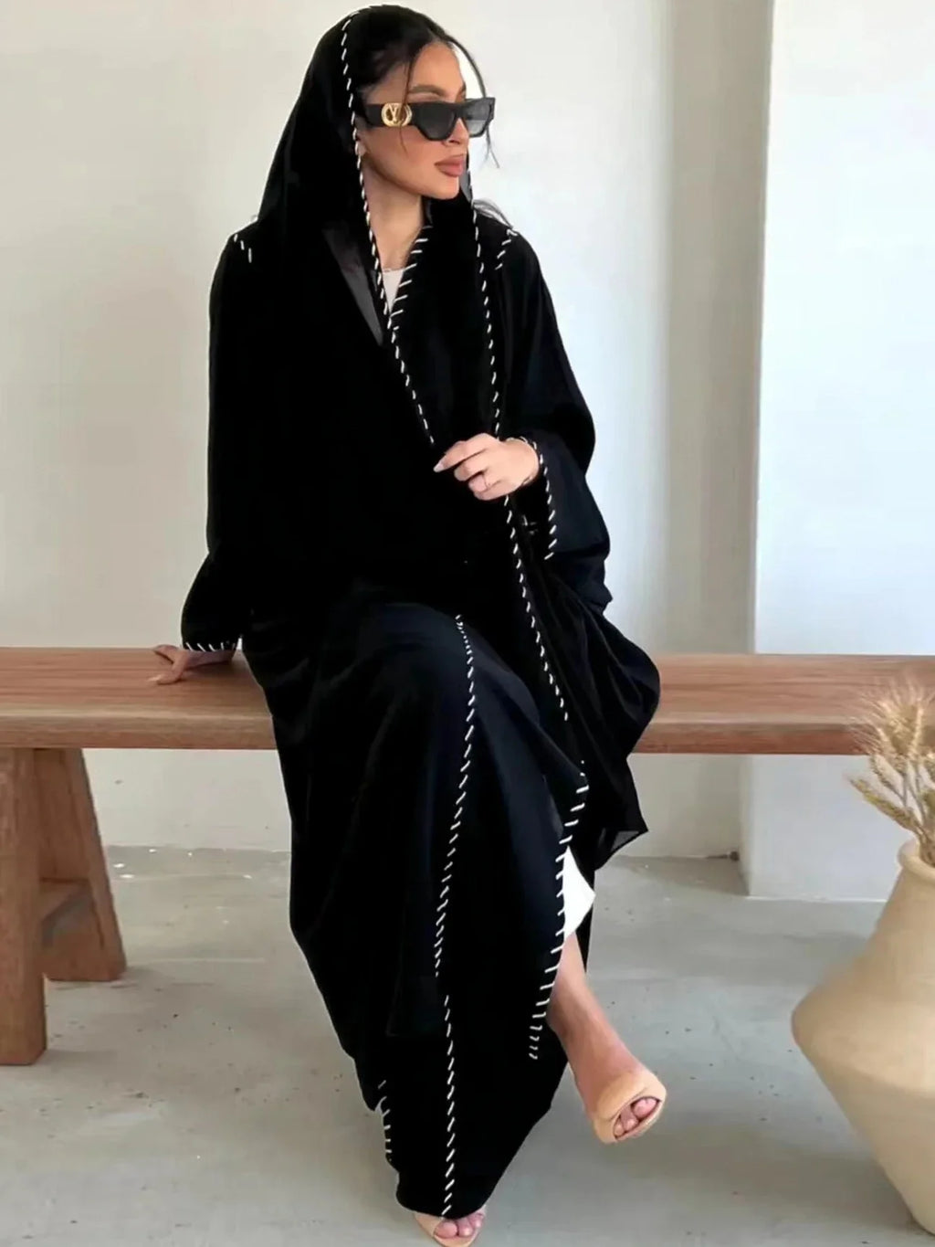 Muslim Women Abaya with Scarf 2 Piece Set Long Cardigan Eid Abayas Casual Long Robe Kaftan Party Ramadan Modest Caftan 2024