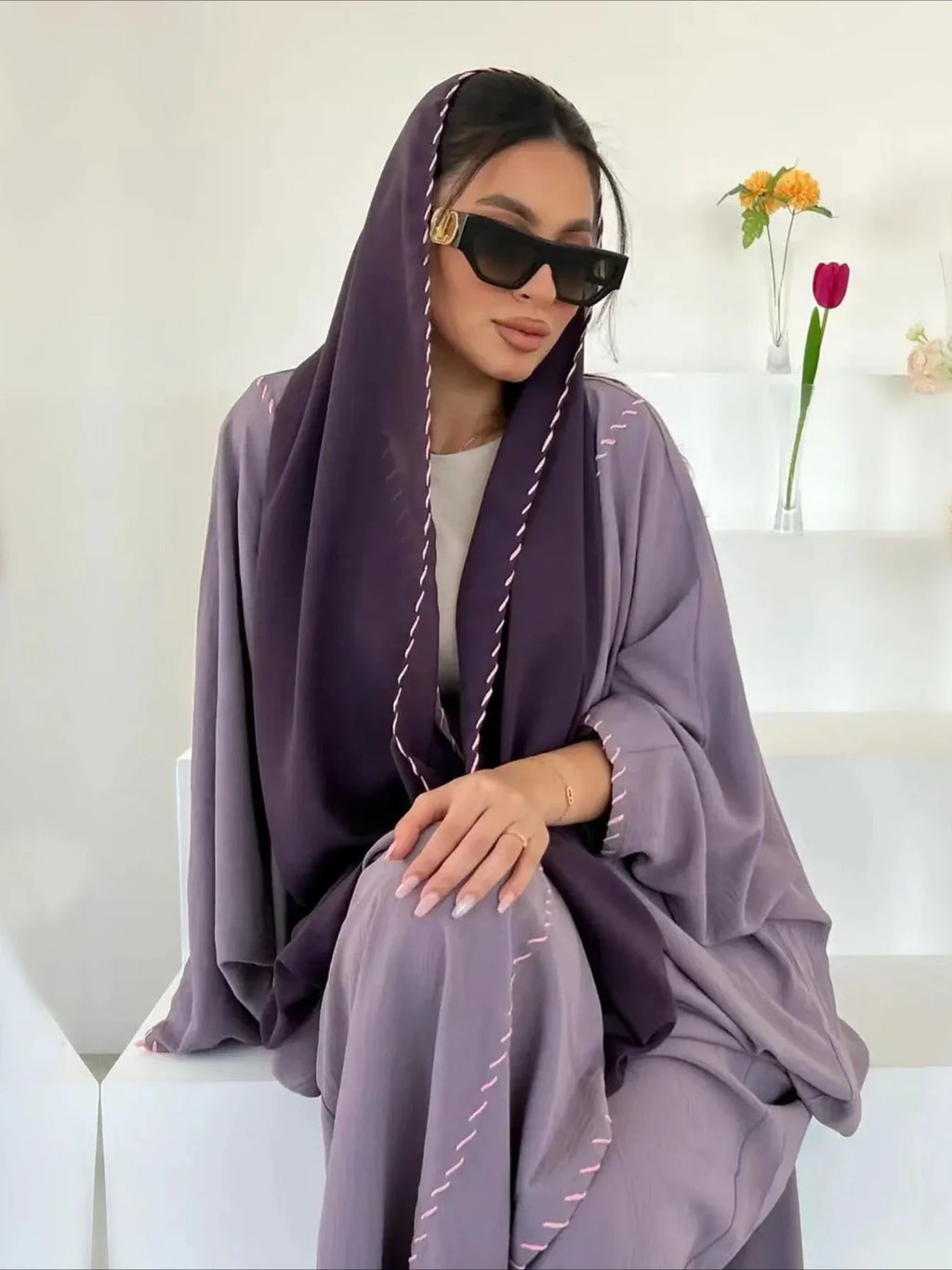 Muslim Women Abaya with Scarf 2 Piece Set Long Cardigan Eid Abayas Casual Long Robe Kaftan Party Ramadan Modest Caftan 2024
