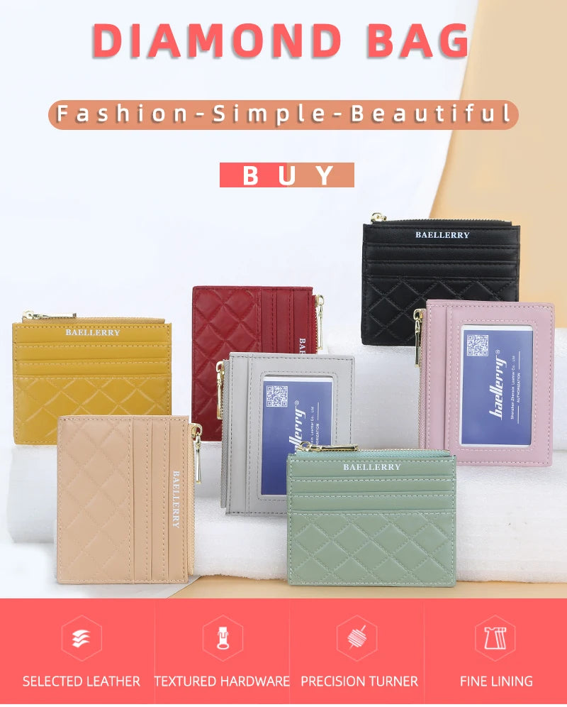 New Mini Women Wallets Card Wallets Slim Zipper PU Leather Top Quality Fashion Female Purse Card Holder Wallet