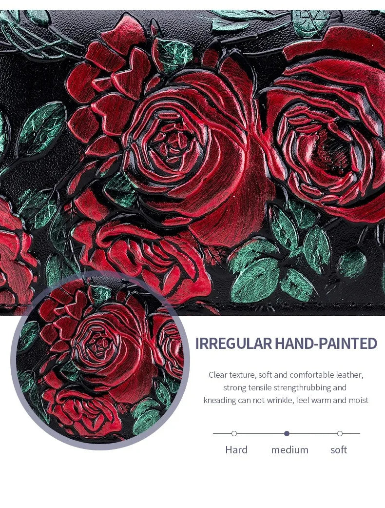 RFID Blocking Women Card Holder Split Leather Double Zipper Card Case Large Capacity Flower Printed Lady Women Wallets Purse