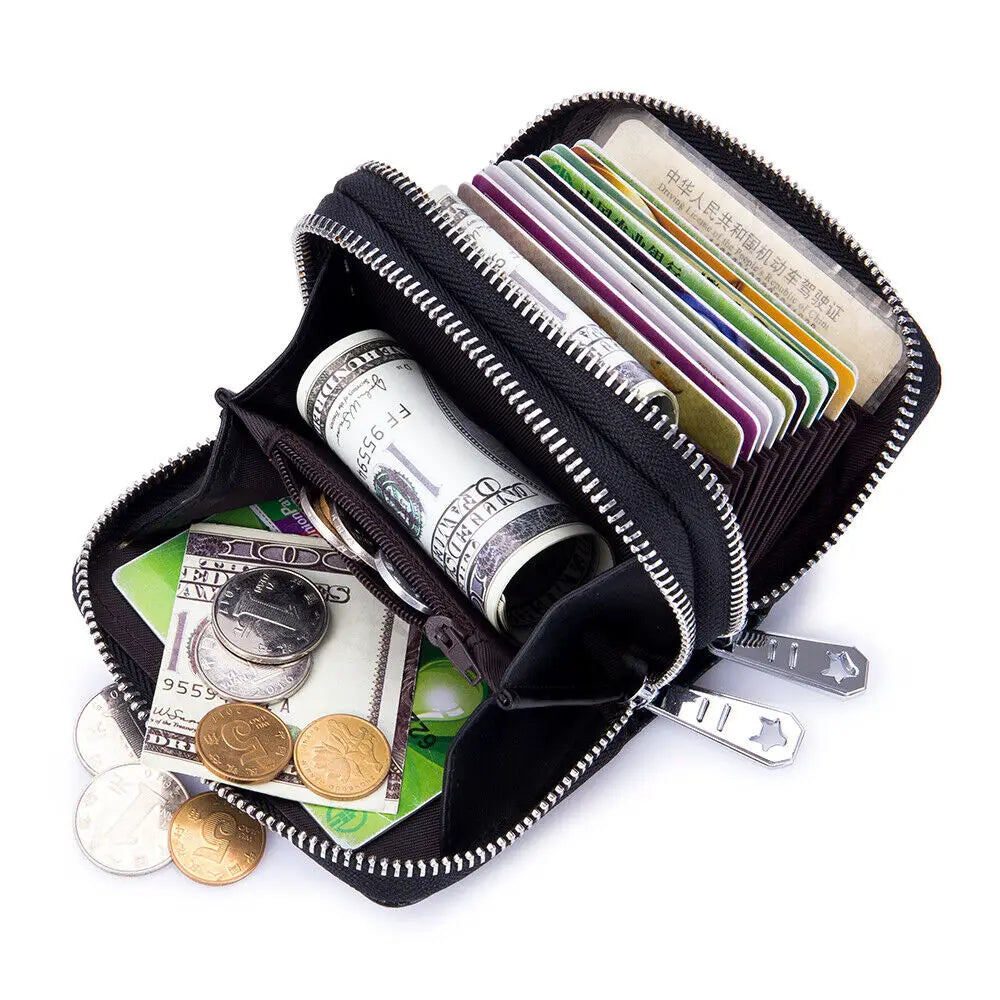 RFID Blocking Women Card Holder Split Leather Double Zipper Card Case Large Capacity Flower Printed Lady Women Wallets Purse