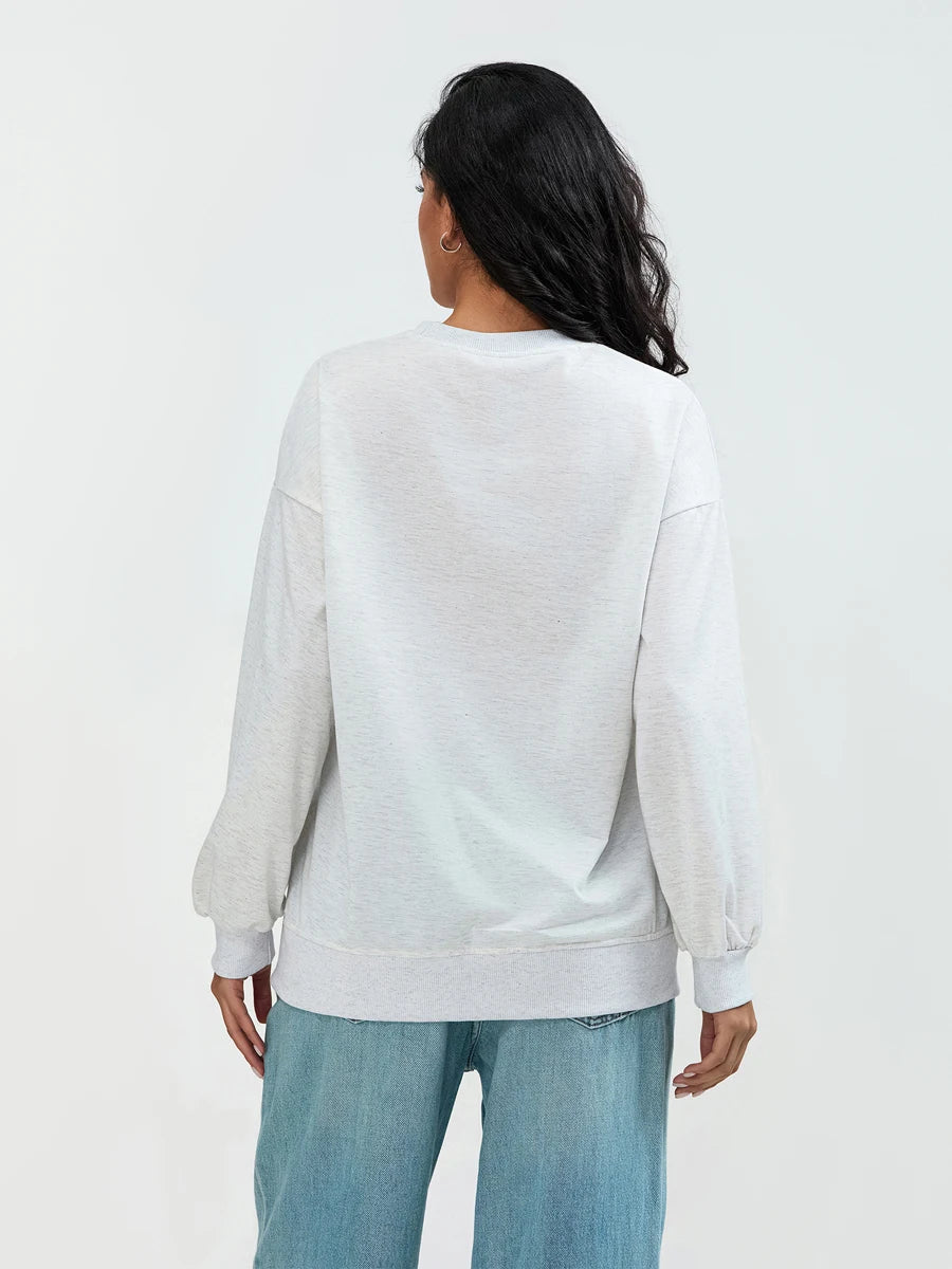 Valentine s Day Women s Casual Loose Fit Sweatshirt with Long Sleeves and Round Neckline Featuring Letter Print Design