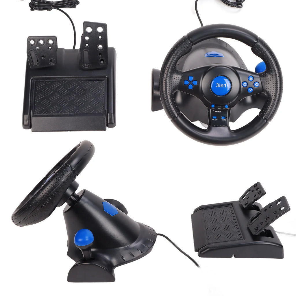 PC Gaming Racing Wheel Gaming Steering Wheel 180 Degree Rotation Multifunctional 3 in 1 Game Racing Wheel with Pedals for PC