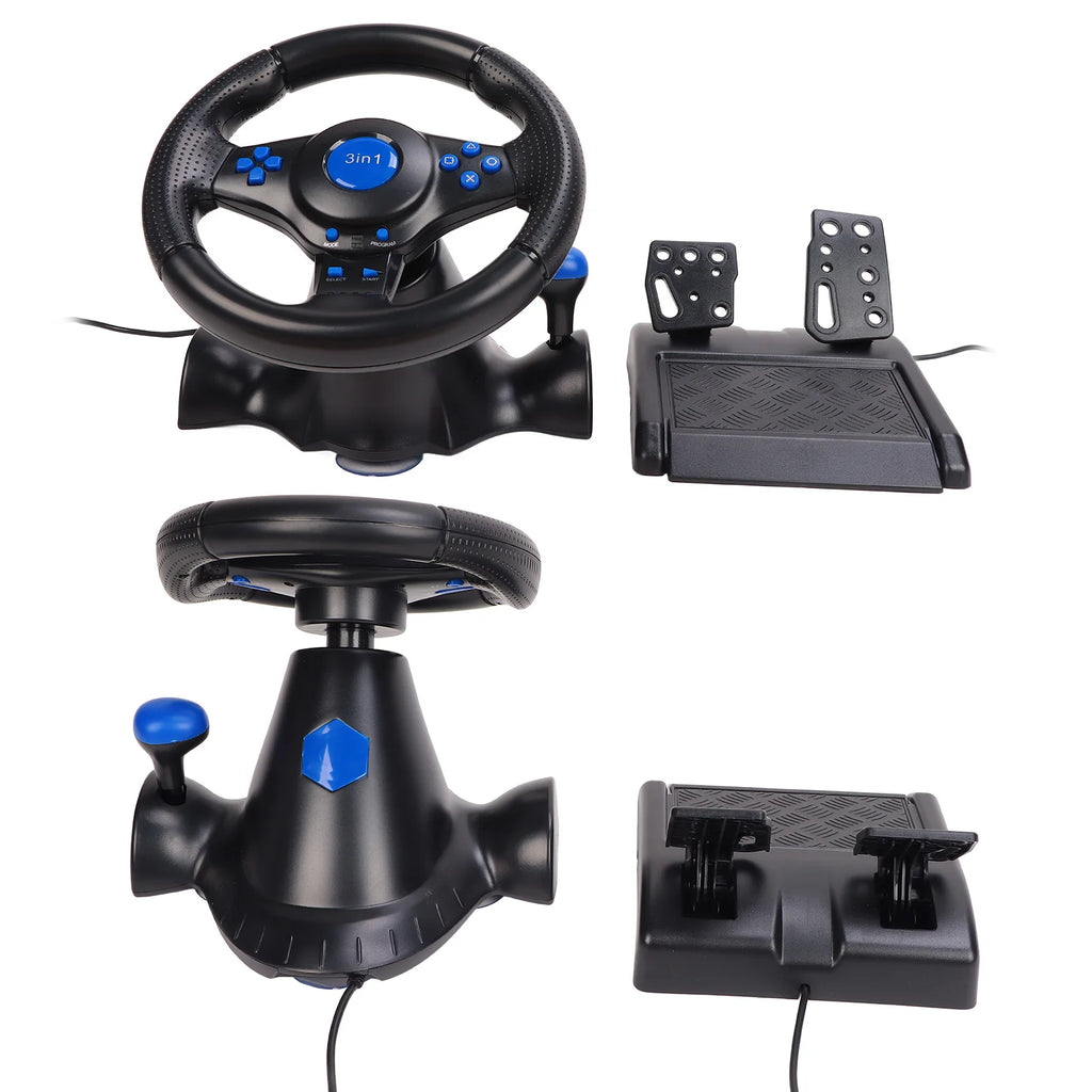 PC Gaming Racing Wheel Gaming Steering Wheel 180 Degree Rotation Multifunctional 3 in 1 Game Racing Wheel with Pedals for PC