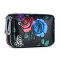 RFID Blocking Women Card Holder Split Leather Double Zipper Card Case Large Capacity Flower Printed Lady Women Wallets Purse