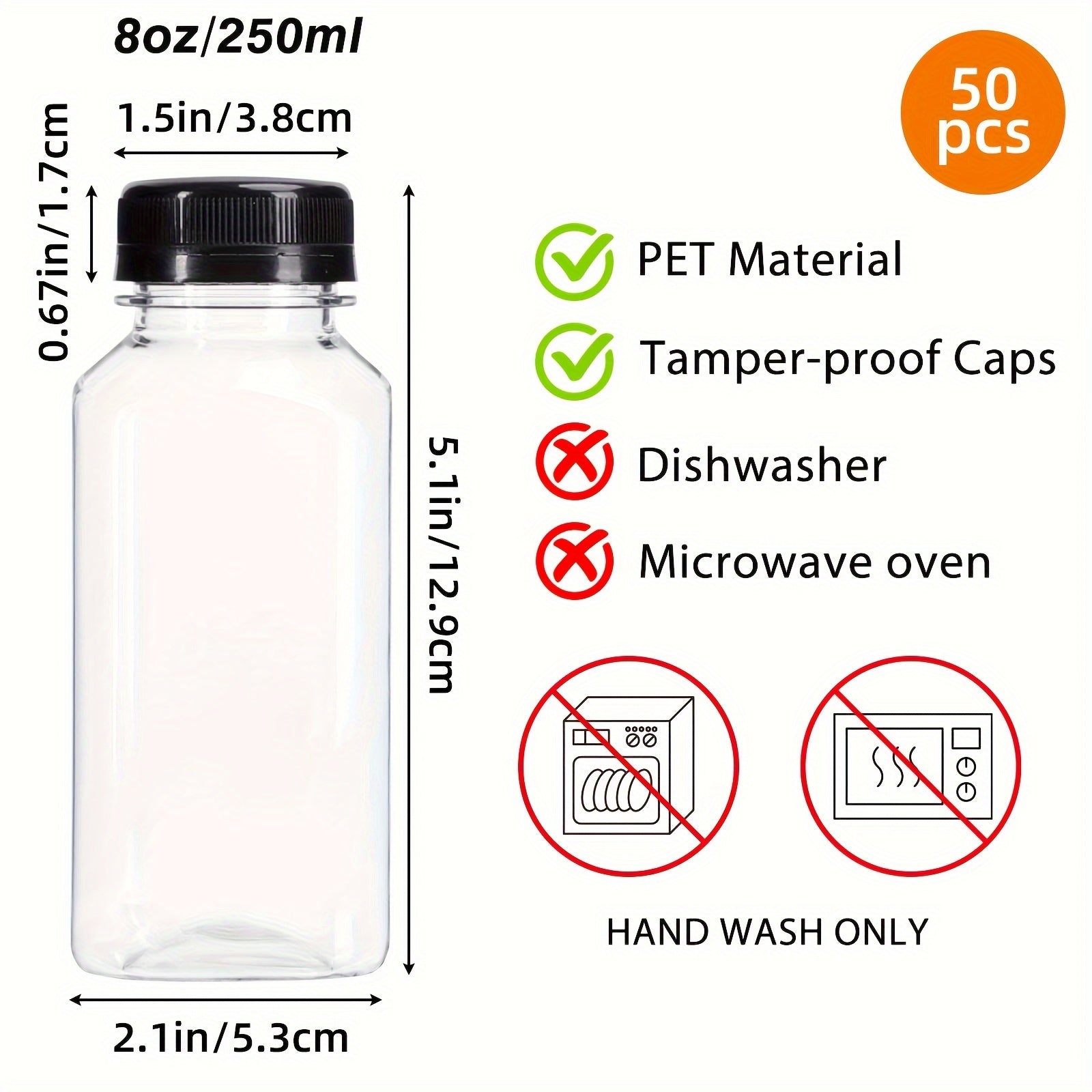 SUPERLELE 100/64/50/48/15pcs Juice Bottles, 4oz/8oz/12oz Plastic Bottles With Caps, Plastic Reusable Water Bottle, Clear Bulk Drink Containers With Lids, Wedding And Party Supplies, For Juicing, Smoothie, Drinking, Milk, Soda