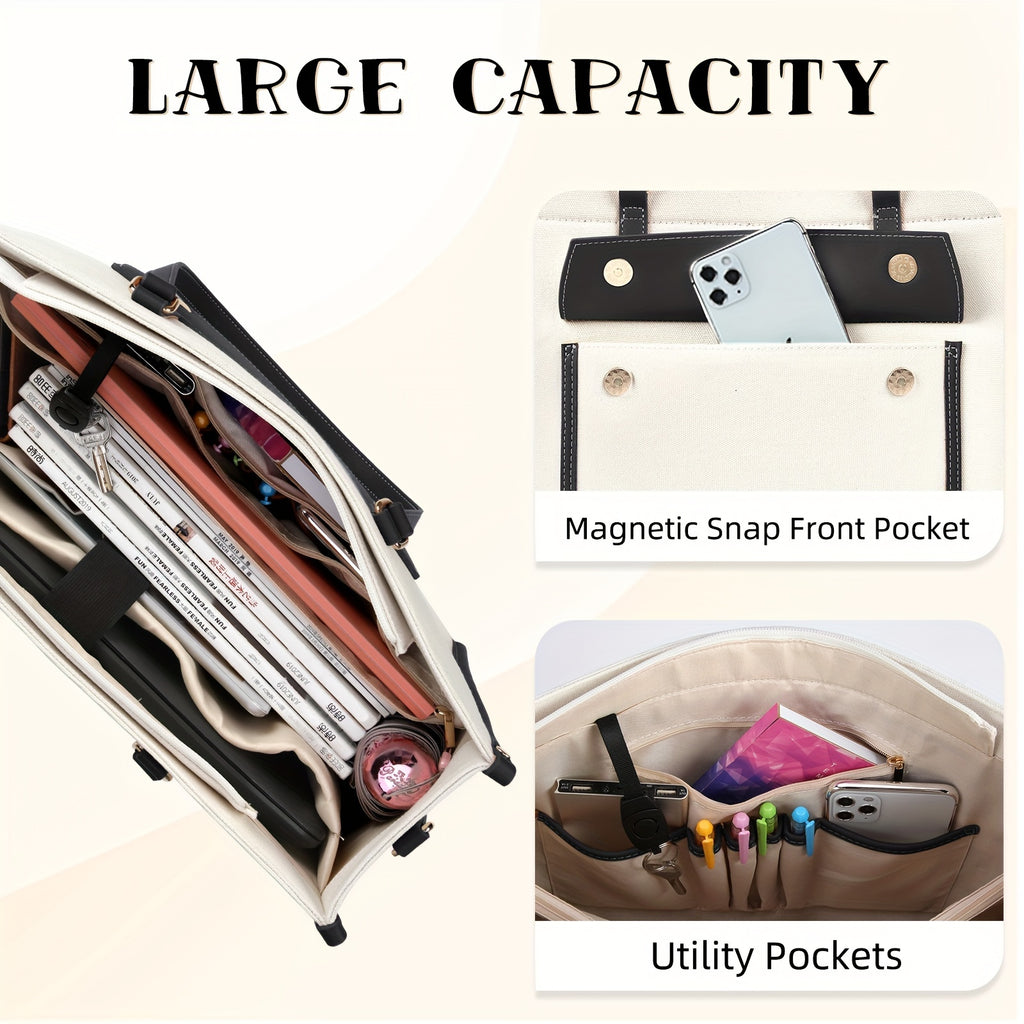 Laptop Bags For Women Canvas Tote Bags For Women 15.6 Inch Large Handbag Ladies Laptop Bags Work Bags Shoulder Bag For School Office Business Travel