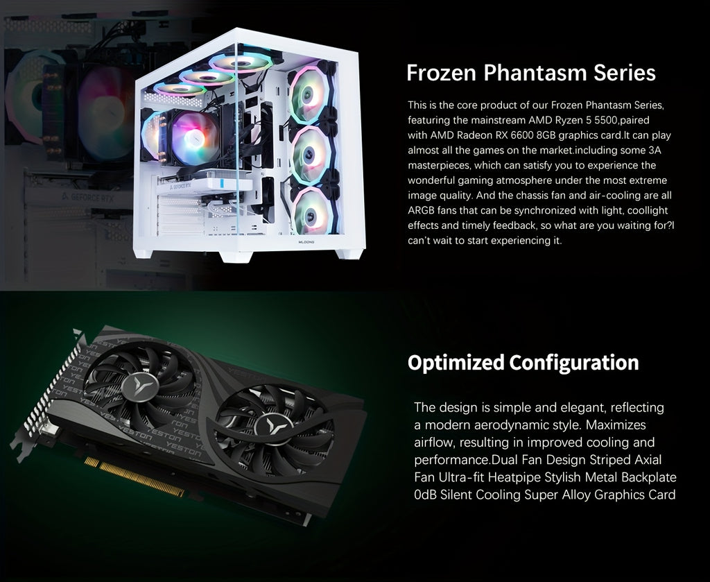 Mloong Gaming PC with AMD Ryzen 5 5500, Radeon RX 6600, 1TB SSD, 16GB RAM, 4K Gaming, RGB Lighting, 3ms Response Time, 110V/220V, 4K Gaming Setup, Gaming Desktop, Gaming Pc, Gaming Setup, Gaming Pc, Gaming