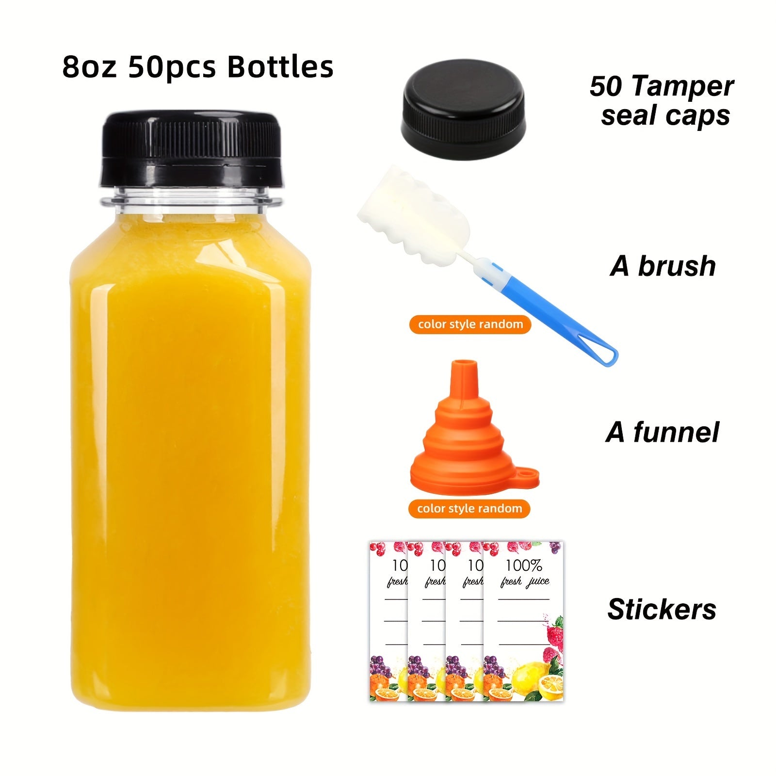SUPERLELE 100/64/50/48/15pcs Juice Bottles, 4oz/8oz/12oz Plastic Bottles With Caps, Plastic Reusable Water Bottle, Clear Bulk Drink Containers With Lids, Wedding And Party Supplies, For Juicing, Smoothie, Drinking, Milk, Soda