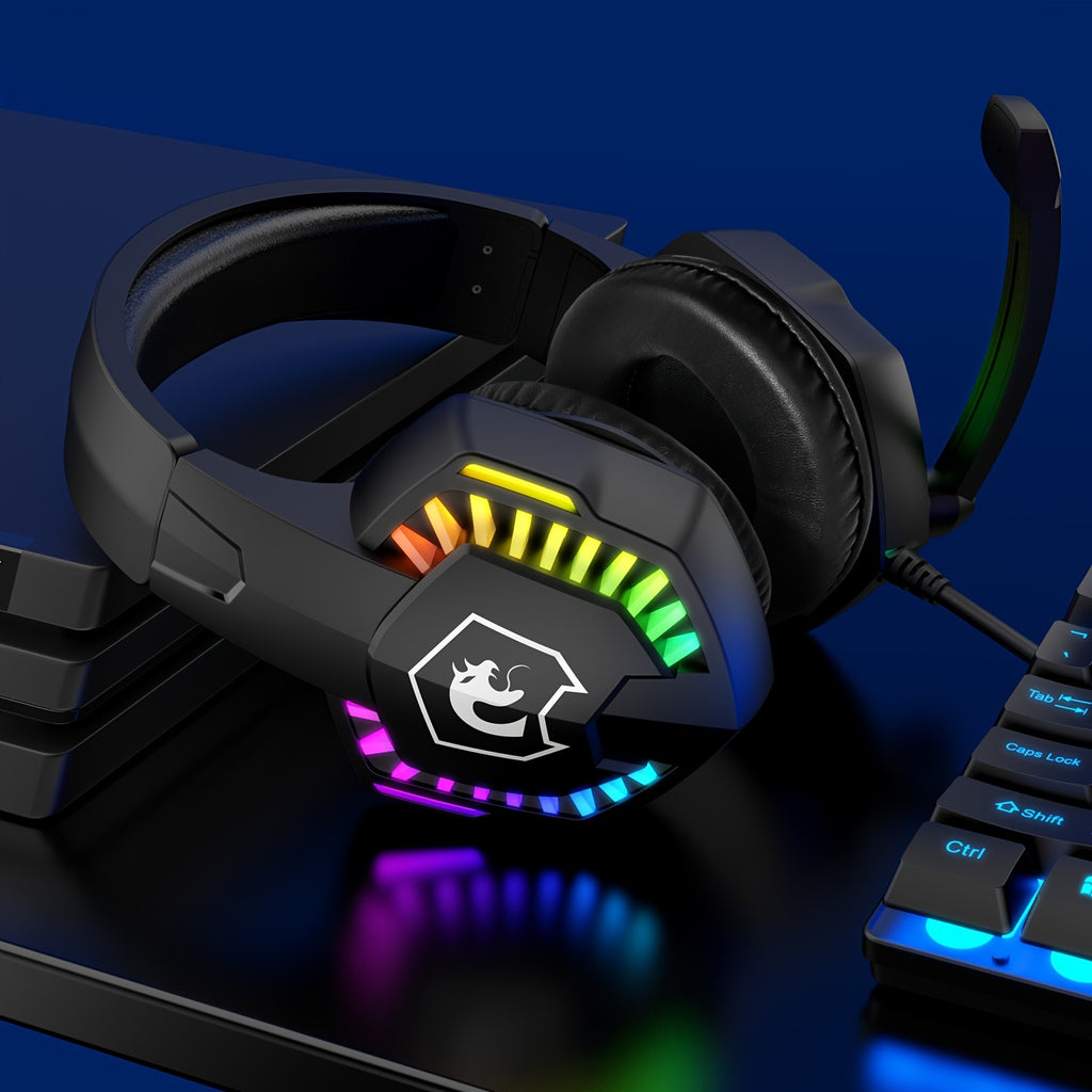 MAMBASNAKE Wired 104 Keys Gaming Keyboard Mouse Headphone Speaker 5in1 Combo with Multi RGB Backlight 2400DPI Mice Large Mouse Pad for Computer PC Gaming Mac PS4 Xbox One for new year gift