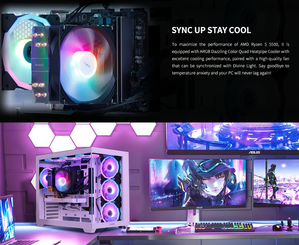 Mloong Gaming PC with AMD Ryzen 5 5500, Radeon RX 6600, 1TB SSD, 16GB RAM, 4K Gaming, RGB Lighting, 3ms Response Time, 110V/220V, 4K Gaming Setup, Gaming Desktop, Gaming Pc, Gaming Setup, Gaming Pc, Gaming